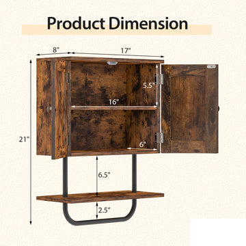 2ドアバスルーム壁掛け式薬品キャビネット(オープンシェルフとタオルラック付き)